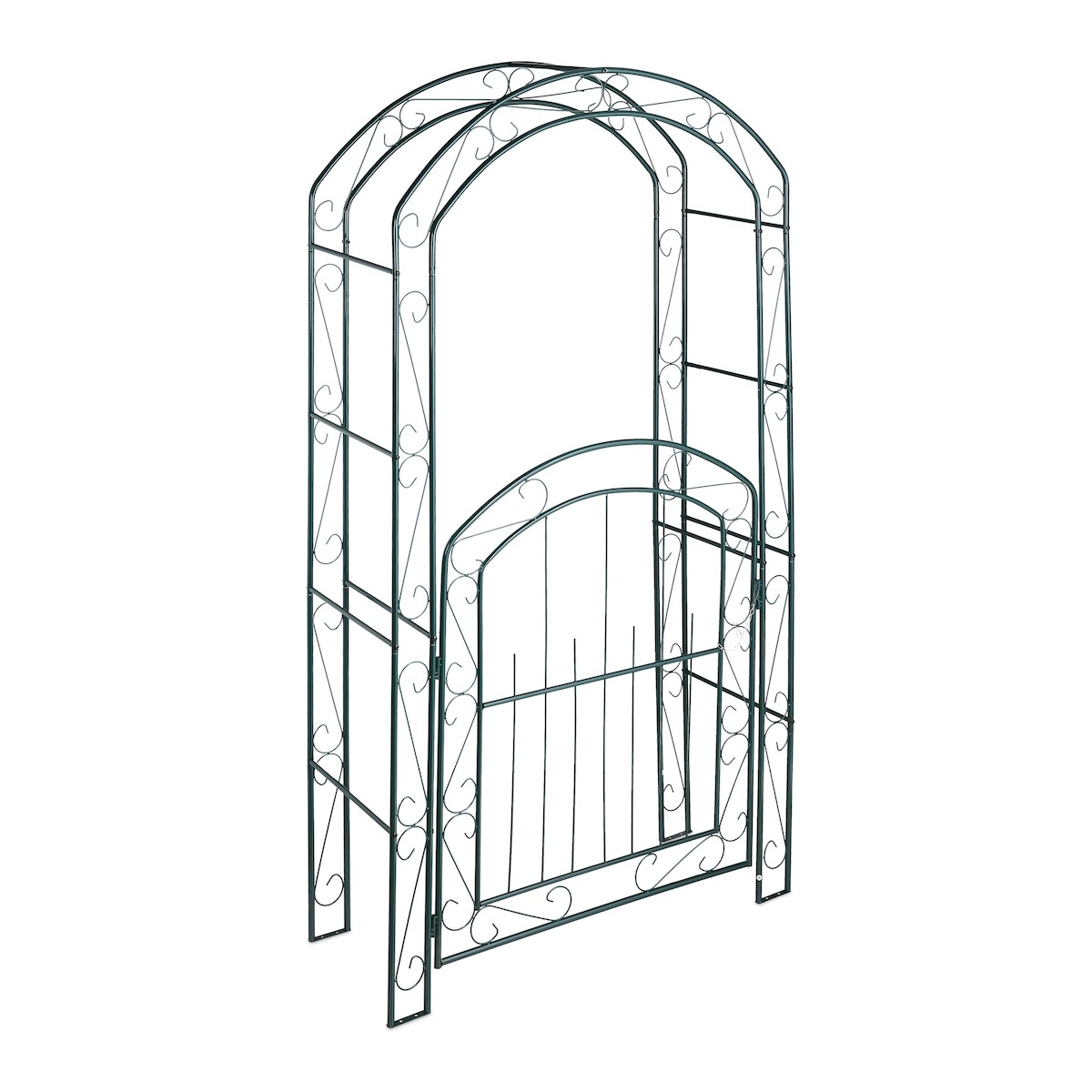Relaxdays Rosenbogen mit Tür, Garten Rankhilfe Kletterpflanzen, Torbogen Metall, wetterfest, HBT 215 x 115 x 43 cm, grün Image