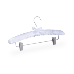 Relaxdays Satin Kleiderbügel im 5er Set, gepolstert, Vintage, verstellbare Clips, drehbarer Haken, 38 cm breit, weiß Image