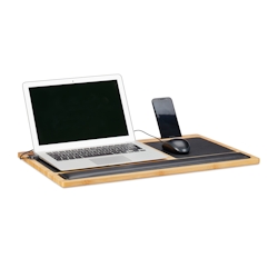 Relaxdays Laptoptisch, Knietablett, Laptop Unterlage, 2 Mousepads, Smartphone Halterung, BxT: 60 x 40 cm, Bambus, natur Image
