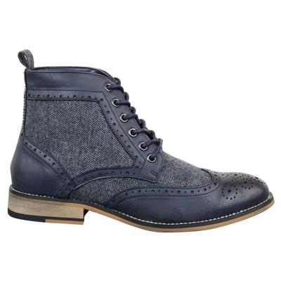 Klassische Herren-Tweed-Oxford-Stiefeletten aus marineblauem Leder Image