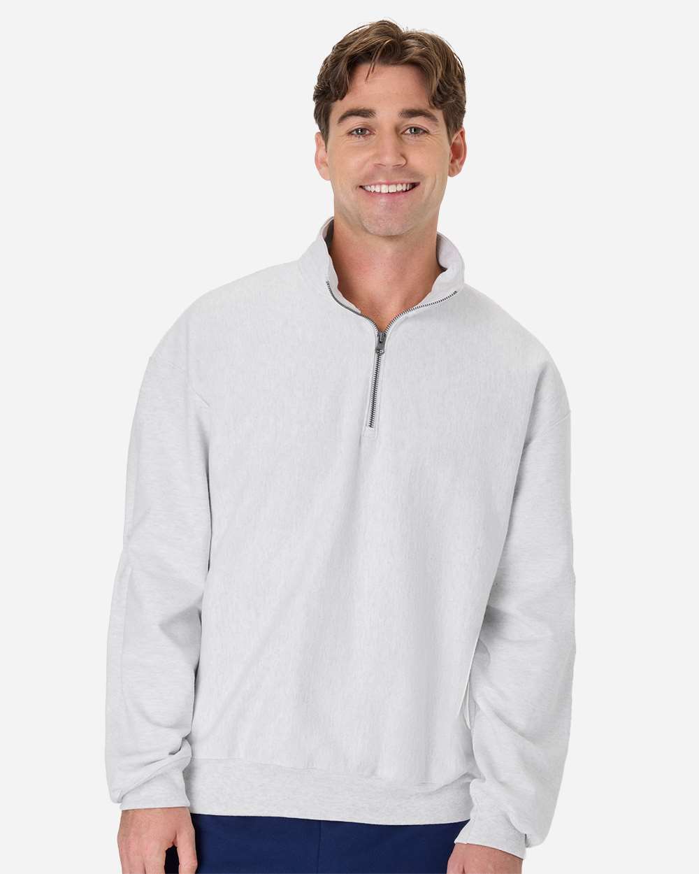Hanes OG900 Men's Beefy Sweats Premium Heavyweight Quarter-Zip Sweatshirt in Ash size XL | Cotton/Polyester Blend