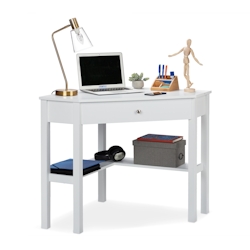 Relaxdays Eckschreibtisch, Ablage & Schublade, platzsparend, Büro, Arbeitszimmer, Landhausstil, HBT: 76x107x72 cm, weiß Image