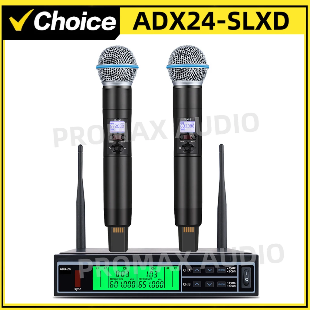 ADX24-SLXD 600MHz Professional Wireless Microphone UHF 2-Channel True Diversity Metal Handheld Karaoke Music Party