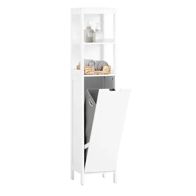SoBuy BZR123-W Slim Bathroom Storage Cabinet with Laundry Basket Unit with Open Shelves and Pull-Out Hamper Narrow Bathroom