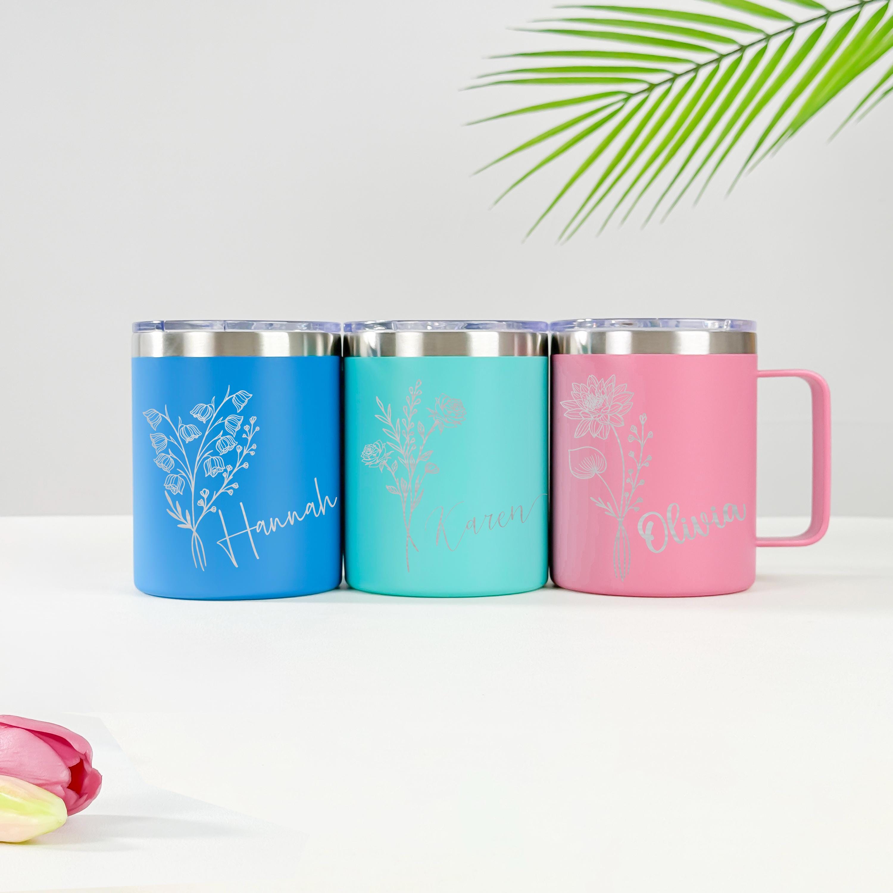 Tazza da caffè personalizzata/Tazza da caffè isolata/Tazza da caffè con manico/Tazza da viaggio/Tazza con fiore di nascita con manico/Tazza da caffè d