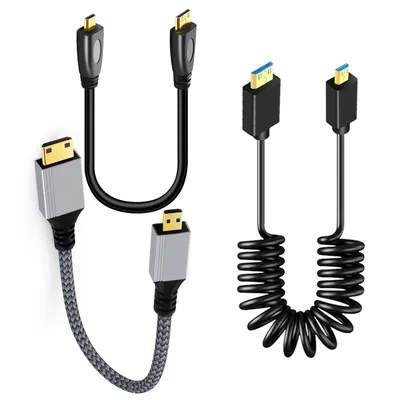 Micro to Mini HDMI-compatible Cable 8K Spring Coiled 4K UHD Compatible Raspberry Pi 5/4 Camcorder DSLR Portable Screen Streaming