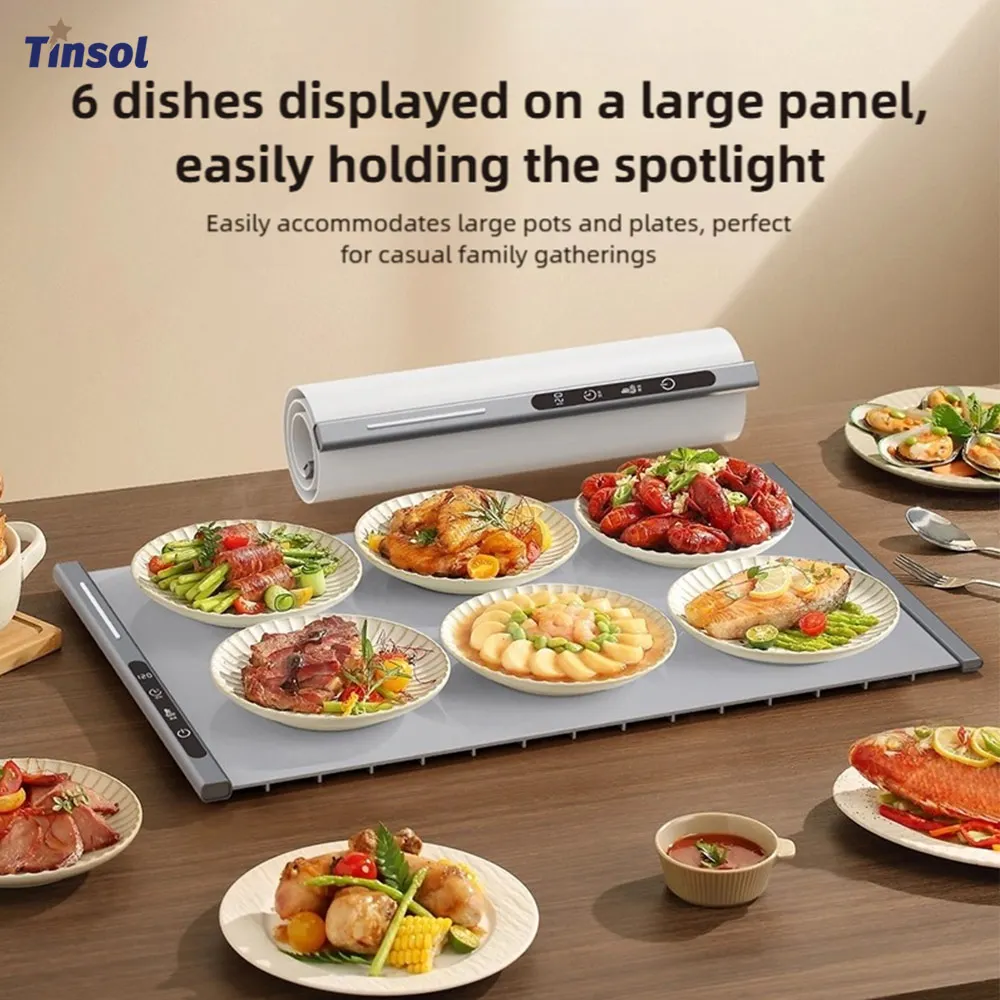 TINSOL Lebensmittel-Silikon-Heizkissen, elektrisches Heiztablett, faltbarer und flexibler Speisenwärmer mit 8 einstellbaren Temperaturen Image