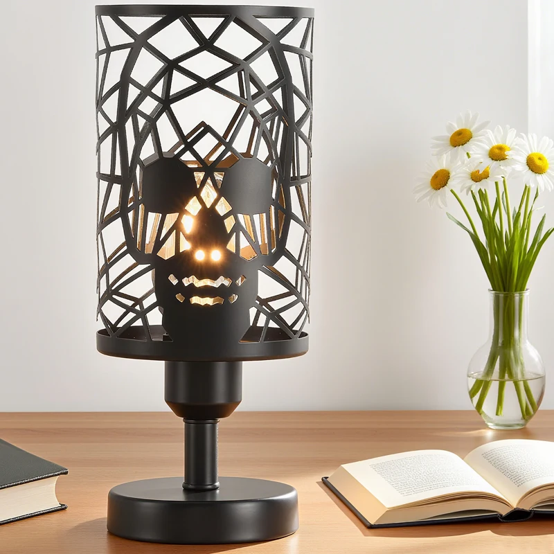 Totenkopf-Stehlampe, wiederaufladbar, E26, Touch-Control-Nachttischlampe mit USB-C+A-Anschlüssen, Nachtlichter, Wohnzimmer, Bar, Stehlampen