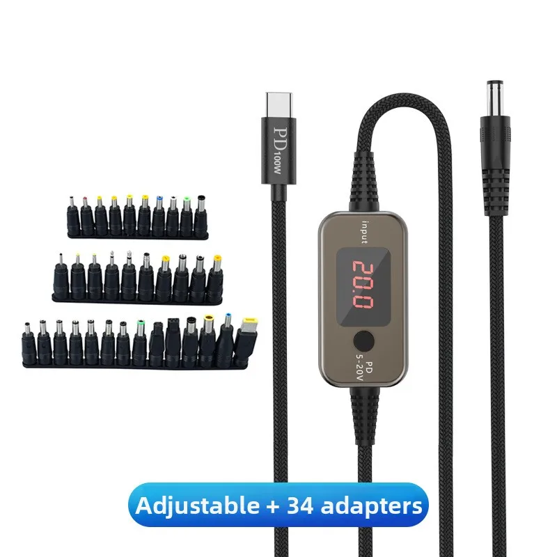 5–20 V PD-Schnellladekabel mit einstellbarer Spannung für Lenovo Asus HP Acer Laptop und mehr Typ C auf DC5,5 x 2,1 mm Netzteilkabel Image