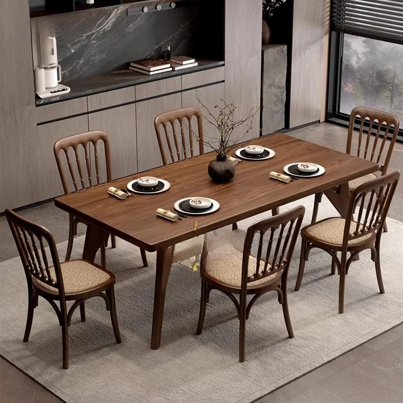 Modernes Deluxe-Esstisch-Set aus Nussbaumholz, Massivholz, 6-Sitzer und Stuhl-Set, luxuriös