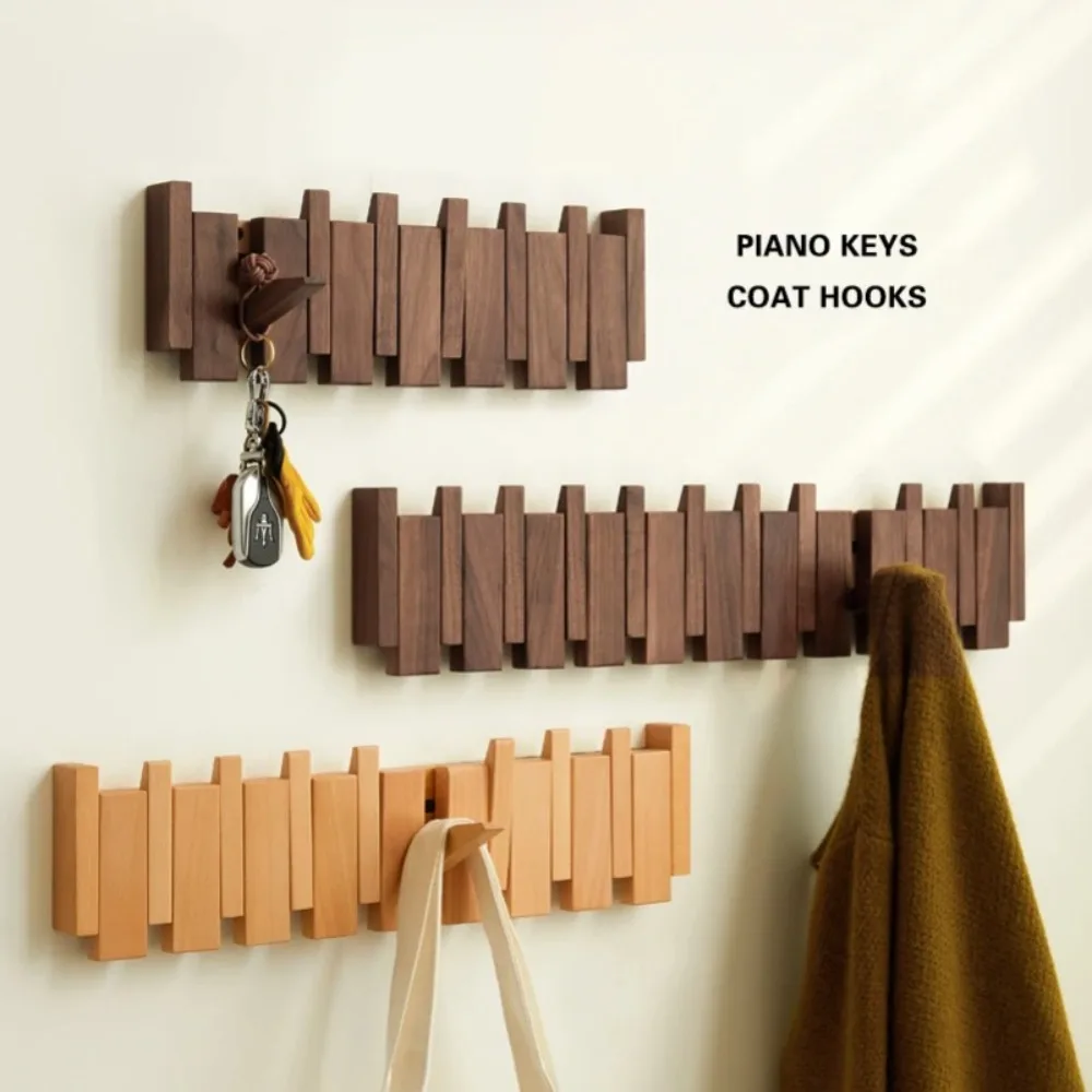 Neue kreative Wandgarderobe aus Holz mit 8 Haken, Klaviertastenform, Eingangstür, Veranda, Hängehaken, Kunst, Kleiderhaken, Schlüssel