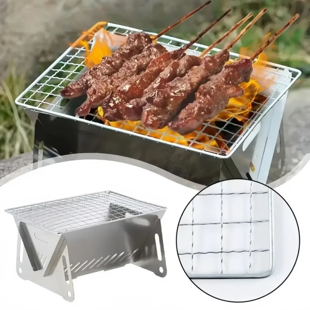 Faltbarer Edelstahl-Grill, Mehrzweck-Holzofen für Haushalt, Kochen im Freien, Camping, Picknick, Strand, Grillen Image