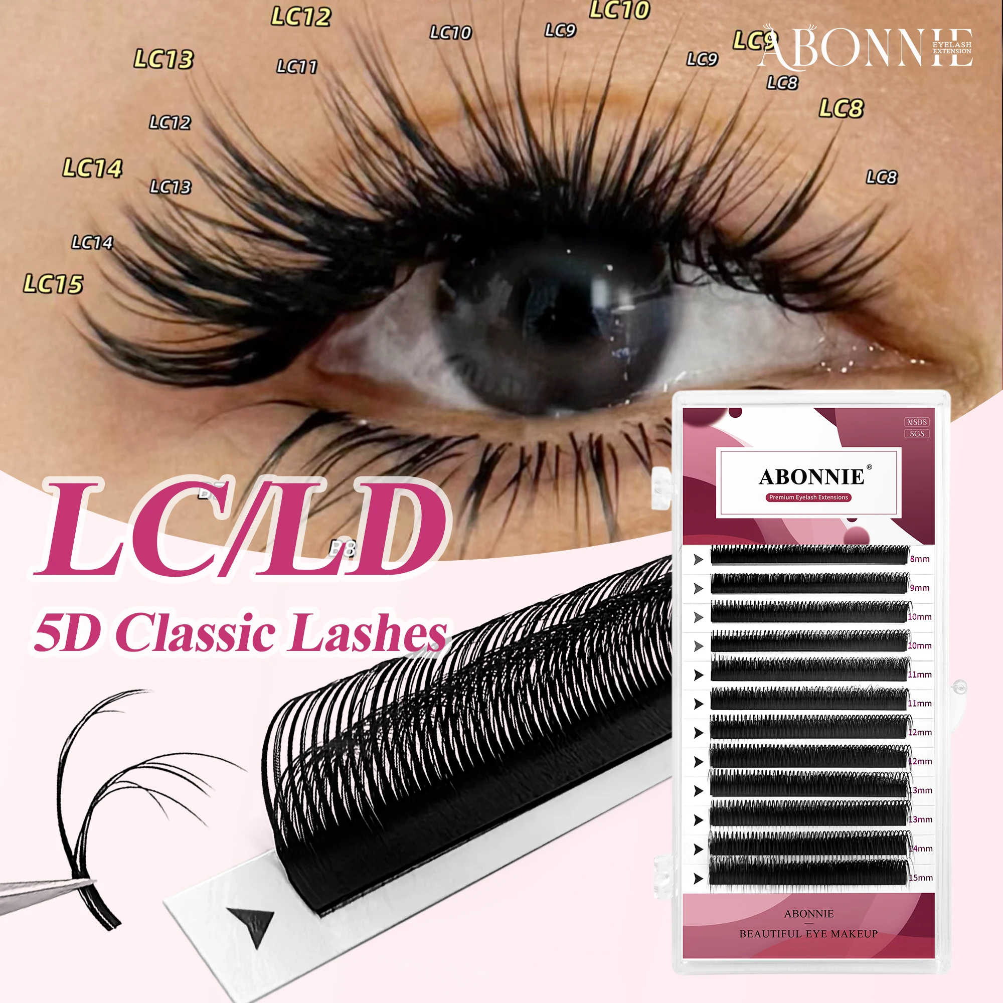 Abonnie Cashmere 5D Classic Lashes Extensison LC LD Curl Premium Mattschwarz Einzelwimpernverlängerungen Fluffy Cilios Image