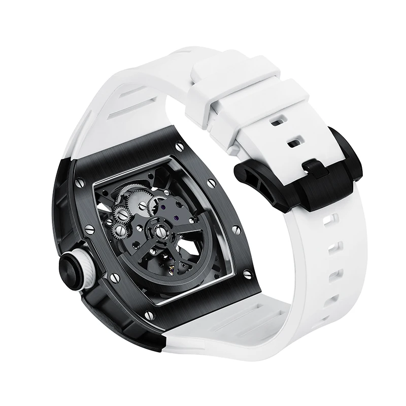 Neuer Stil, Automatikuhr, Tonneau-Zifferblatt, Silikonarmband, wasserdicht, Sport, mechanische Armbanduhr, Edelstahl 2026 Image