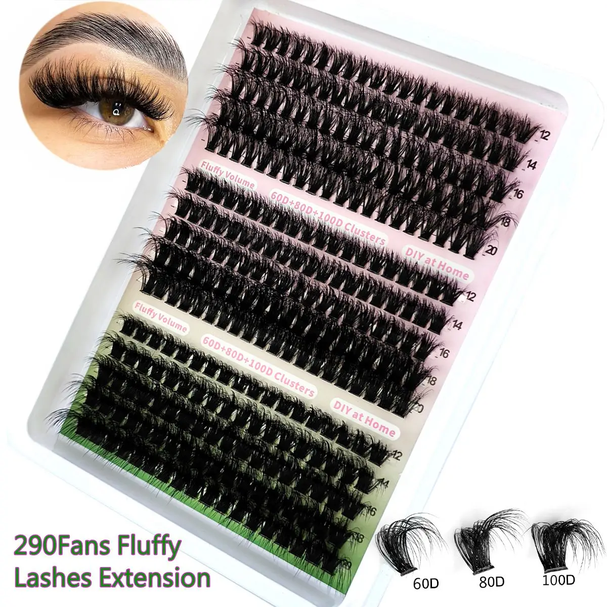 Neue 60D + 80D + 100D Flauschige Nerz Wimpern Segmentierte Natürliche Wimpern Verlängerung 10-20mm Mix Einzelne wimper Cluster Make-Up Wimpern Image
