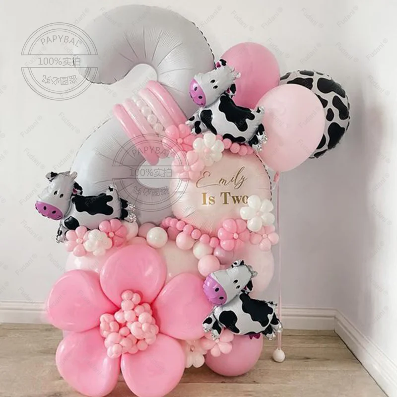 40 Stück Bauernhoftier-Ballon mit Milchkuh-Motiv, rosa Latex-Ball, für Jungen und Mädchen, alles Gute zum Geburtstag, Dekoration, Babyparty, Jahrestag 2025 Image