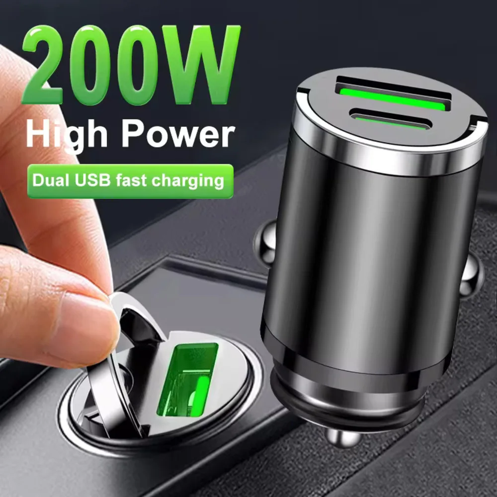 200W Mini-Autoladegerät Schnellladung für iPhone QC3.0 Mini PD USB Typ C Auto-Handy-Ladegerät für Xiaomi Samsung Huawei Image