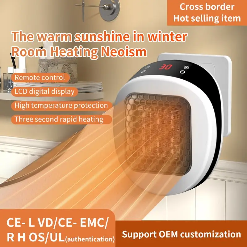 NEUE 800 W elektrische tragbare Heizung für kleine Badezimmer-Heizventilatoren, Wandmontage, PTC-Keramik-Elektroheizung mit Fernbedienung Image