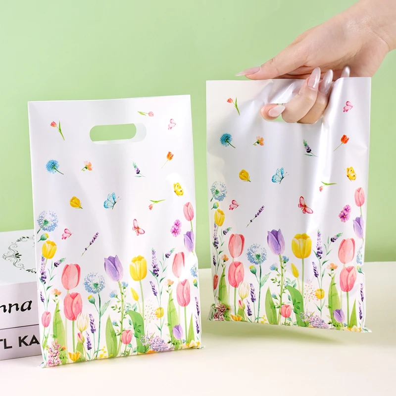 10/20/50 Stück Handtaschen-Süßigkeitentüten mit Wildblumen und Tulpen, Frühlings-Geschenkverpackungen, Muttertags- und Geburtstagsparty-Zubehör ﻿ Image