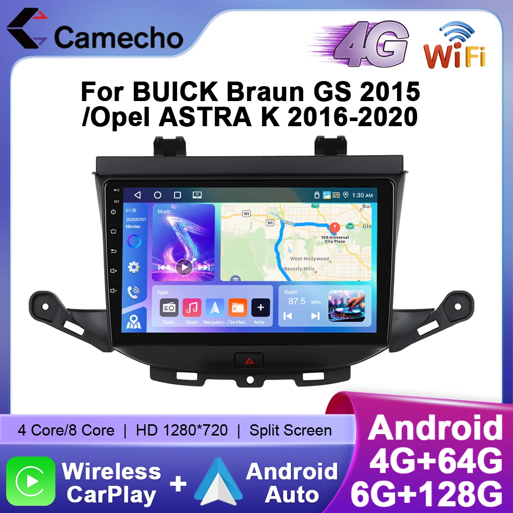 Camecho Wireless CarPlay Android Auto Autoradio für BUICK Braun GS 2015/Opel ASTRA K 2016-2020 Multimedia Player 4G WIFI GPS Image
