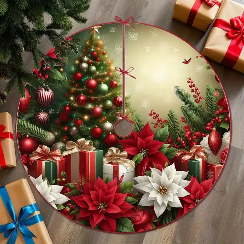 VIKAMA Weihnachtsbaumkleid, 3D-gestickt, Geschenkdesign, Baummatte, Neujahr und Weihnachtsdekoration, Partyzubehör Image