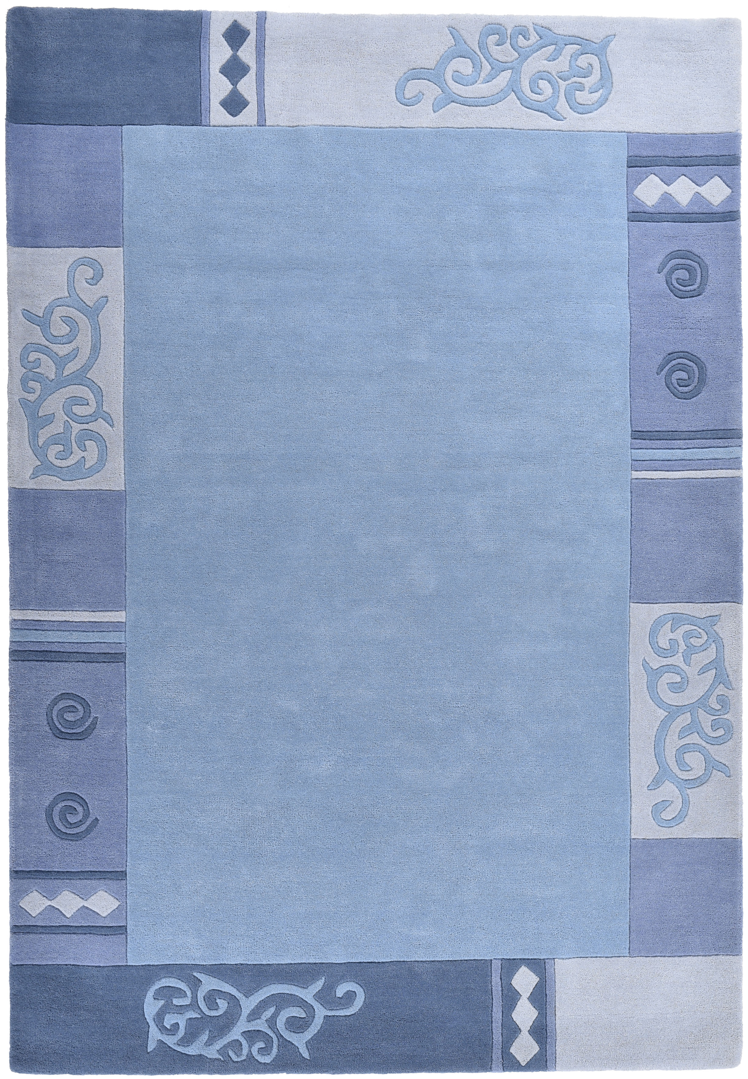 Wollteppich THEKO "Ambadi", blau, B:160cm H:14mm L:230cm, Schurwolle, Teppiche, reine Schurwolle, handgetuftet, mit Bordüre, modern Image