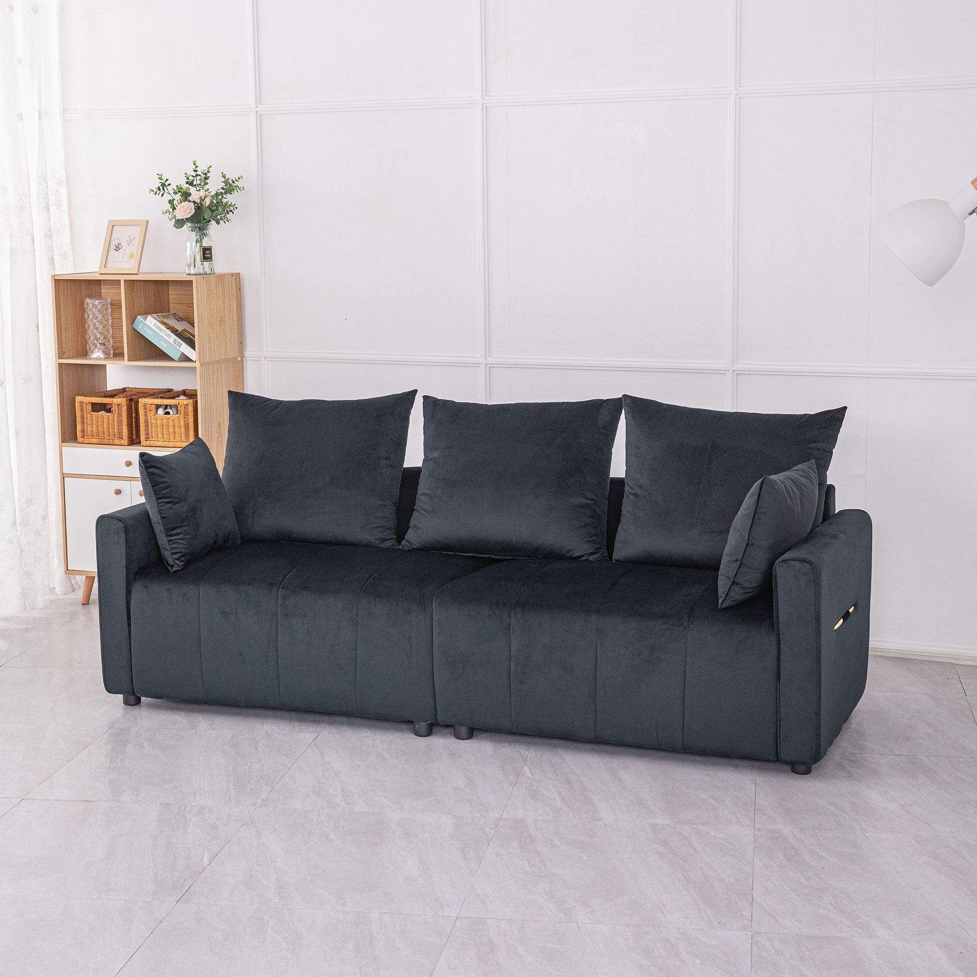 Velvet Modern 2-Seater Sofa, Two-Tone Sectional Couch with Contemporary Design, 82" Living Room Furniture, Easy Assembly