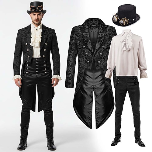 Set Retro Vintage Mittelalterlich Mantel Jacke Frack Ebenezer Scrooge Dickens Vampir Elf Der verrückte Hutmacher Kostüm Herren Fantasie königlich Steampunk Weihnachten Halloween Karneval Leistung Image