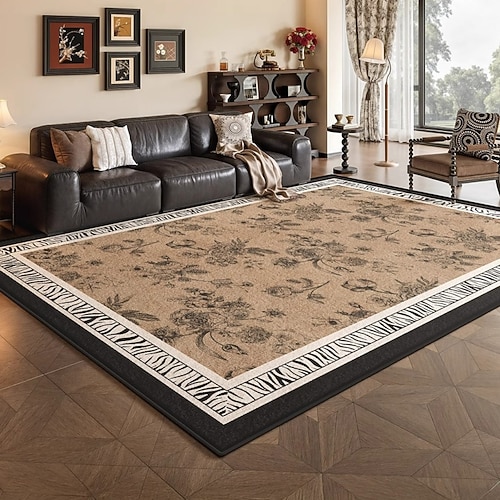 Teppich im französischen Vintage-Stil, strapazierfähiger und pflegeleichter Teppich für Wohnzimmer oder Schlafzimmer, elegante große Bodenmatte für das Sofa, schmutzabweisende Wohndekoration Image