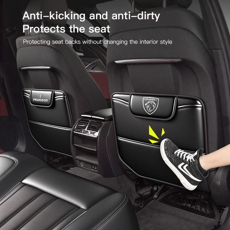 Housse de protection Anti-coup de pied pour siège de voiture Peugeot, coussinet de protection en cuir pour Peugeot 107 408 4008 308 3008 5008 508 2008 208 301 407 4008 106