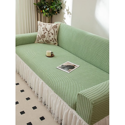 Elastischer Sofabezug mit Rockkante, einfarbiger universeller Ganzjahres-Schonbezug, verdickter rutschfester Sofaschutz für einen hochwertigen Look Image