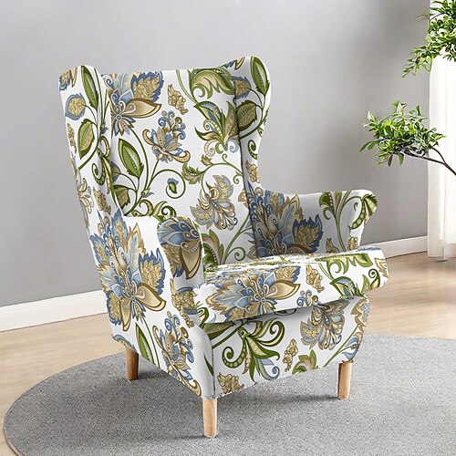 Ohrensesselbezug, floral, gestreift oder geometrisch bedruckter Polyester-Schonbezug, langlebiger rutschfester Stuhlschutz für das Wohnzimmer Image
