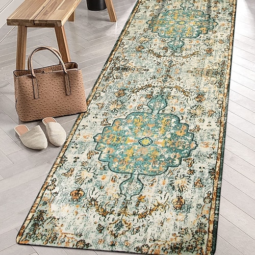 Läuferteppiche für Flur Küche Bohemian Faux Kaschmir Anti-Ermüdungs-Fußmatte mit Gummirückseite saugfähiges Design weicher rutschfester maschinenwaschbarer Teppich für Waschküche Flur Image