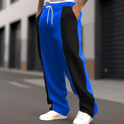 Herren Jogginghose Jogginghose mit weitem Bein Hose Kordelzug Patchwork Tasche Farbblock Komfort Sport im Freien Täglich Mode Lässig Schwarz Rote Mikroelastisch Image
