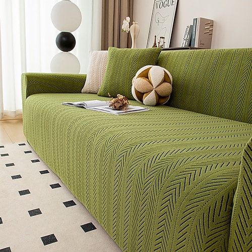 1 Stück Komplettpaket: Einfarbiger Muxing-Jacquard-Sofabezug im Bohème-Stil, elastischer Jacquard-Sofabezug, der das Sofa vor Katzenkrallen schützt, kann das ganze Jahr über verwendet werden, Image