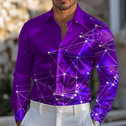 Herren Galaxy-Print Hemd Satinhemd Kleidhemd Langarm Modisch lässig Urlaub Alltagskleidung Sommer Frühling Herbst Umlegekragen 3D-Druck Hemden mit Knopfleiste Rote Blau Purpur Rosenrot Image