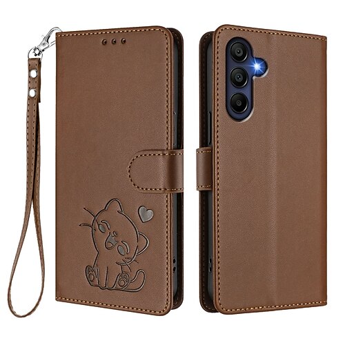 Handy Hülle Handyhüllen Für Samsung Galaxy S26 Ultra Plus S25 S24 S23 S24 FE S22 Plus Ultra S23 FE A56 A36 A26 Brieftaschenhülle Vollschutz mit Trageriemen Stoßfest Katze Retro TPU PU-Leder Image