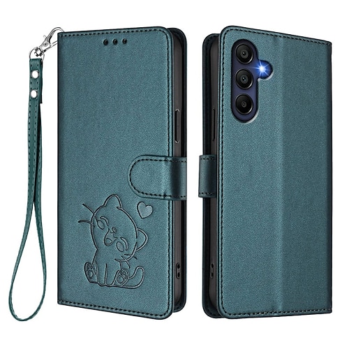 Handy Hülle Handyhüllen Für Samsung Galaxy S26 Ultra Plus S25 S24 S23 S24 FE S22 Plus Ultra S23 FE A56 A36 A26 Brieftaschenhülle Vollschutz mit Trageriemen Stoßfest Katze Retro TPU PU-Leder Image