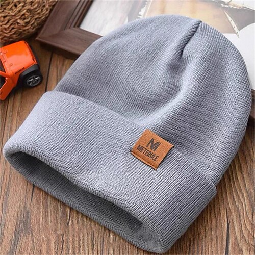 Herren Unisex Beanie Mütze Wintermützen Beanies Schädelkappe Strickmütze Schwarz Rote Acrylfasern Gestrickt Gemütlich Alltagskleidung Ausgehen Einfarbig Warm Image