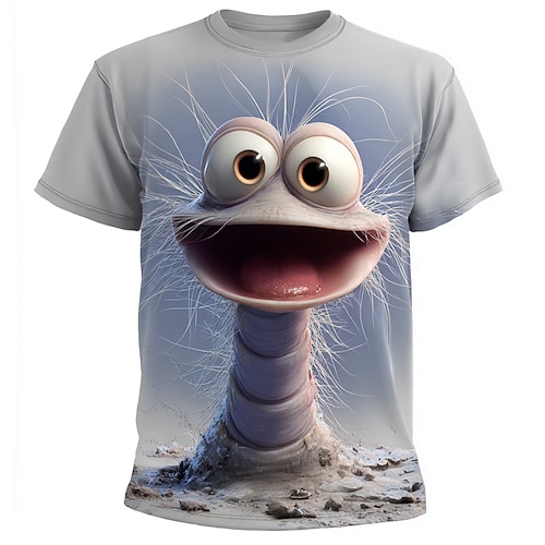 Herren Tiermotiv Lustig Wurm T Shirt Kurzarm T-Shirt 3D-Druck Rundhalsausschnitt Hemd Übertrieben Designer Party Ferien Grün Dunkelgray Grau Sommer Frühling Bekleidung S M L XL XXL XXXL Image
