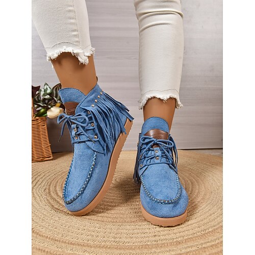 Damen Stiefel Schneestiefel Täglich Quaste Flacher Absatz Runde Zehe Lässig Wildleder Reißverschluss Schwarz Blau