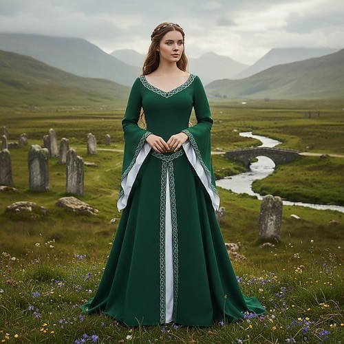 Retro Vintage Mittelalterlich Renaissance Kleid Ausgefallene Kostüme Wikinger Keltischer Ritter Kostüm Damen Keltisch Halloween Karneval Leistung LARP Renaissance-Messe Erwachsene Kleid Image