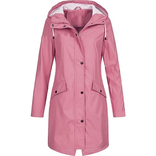 Damen Kapuzenjacke Bequem Tasche Knöpfe Lässig Einfarbig Outdoor Urlaub Straße Lässig Lang Mit Kapuze Normale Passform Langarm Oberbekleidung Schwarz Gelb Dunkelpink Herbst Winter Image