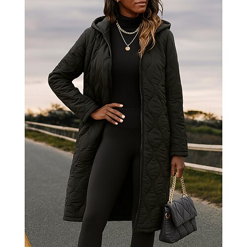 Damen Wintermantel mit Reißverschluss Fleece-Kapuzenjacke Dick Langarm Oberteil Athleisure Herbst Winter Einfarbig Winddicht Warm Wandern Reise Urlaub Sportbekleidung Sportkleidung Schwarz Grün Khaki Image