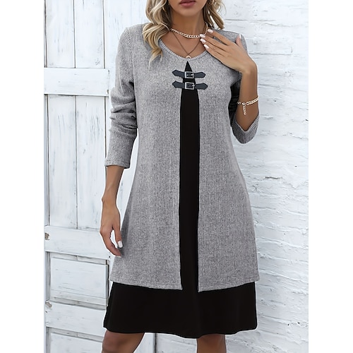 Damen Knielanges Kleid A Linie Kleid Elegant Urlaub Lässig Normale Passform Einfarbig Langarm Rundhalsausschnitt Gelb Rosa Blau Grün Herbst Winter Image