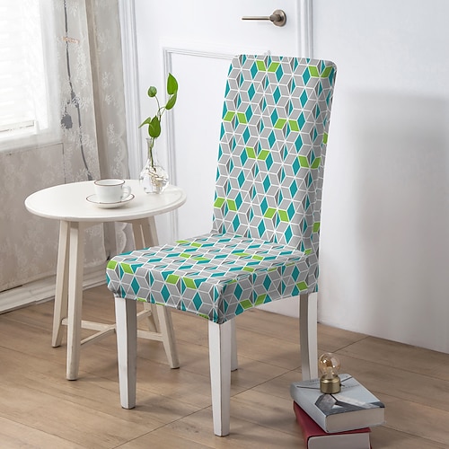Stuhlbezug mit floralem Muster, Polyester-Schonbezug mit geometrischem Muster, elastischer, rutschfester Stuhlschutz für Zuhause oder Partys Image