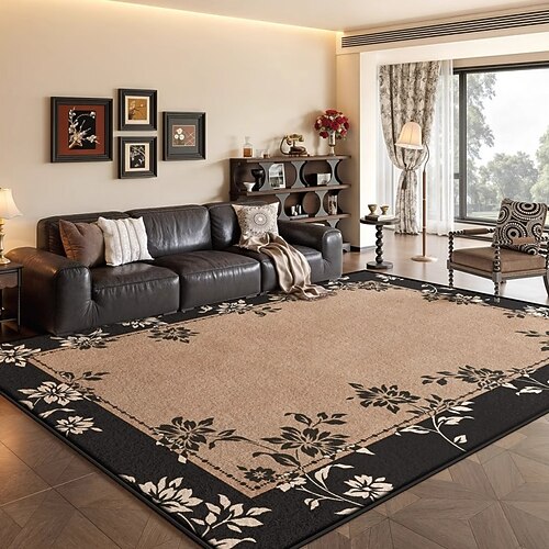 Teppich im französischen Vintage-Stil, strapazierfähiger und pflegeleichter Teppich für Wohnzimmer oder Schlafzimmer, elegante große Bodenmatte für das Sofa, schmutzabweisende Wohndekoration Image