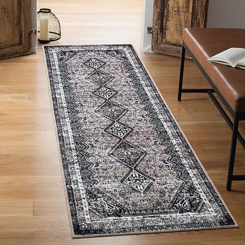 Runner-Teppiche für Flur Küche Persischer Stil Kristall Samt Absorbierender Fußmatte für Waschbecken Waschküche Flur Langlebig Gummirücken Weich Rutschfest Maschinenwaschbar Image