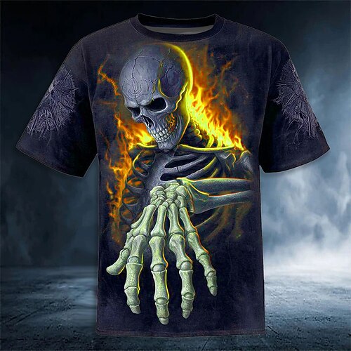 Herren Schädel Optische Täuschung 3D Skelett T Shirt Kurzarm T-Shirt 3D-Druck Rundhalsausschnitt Hemd Übertrieben Designer Horror Party Straße Ferien Gelb Rote Blau Sommer Frühling Ganzjahres Image