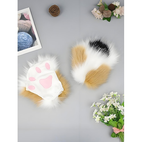 Damen Halloween Pelzpfotenhandschuhe – Plüschtierkrallen-Kostümzubehör für Partys, Cosplay und Themenveranstaltungen Image